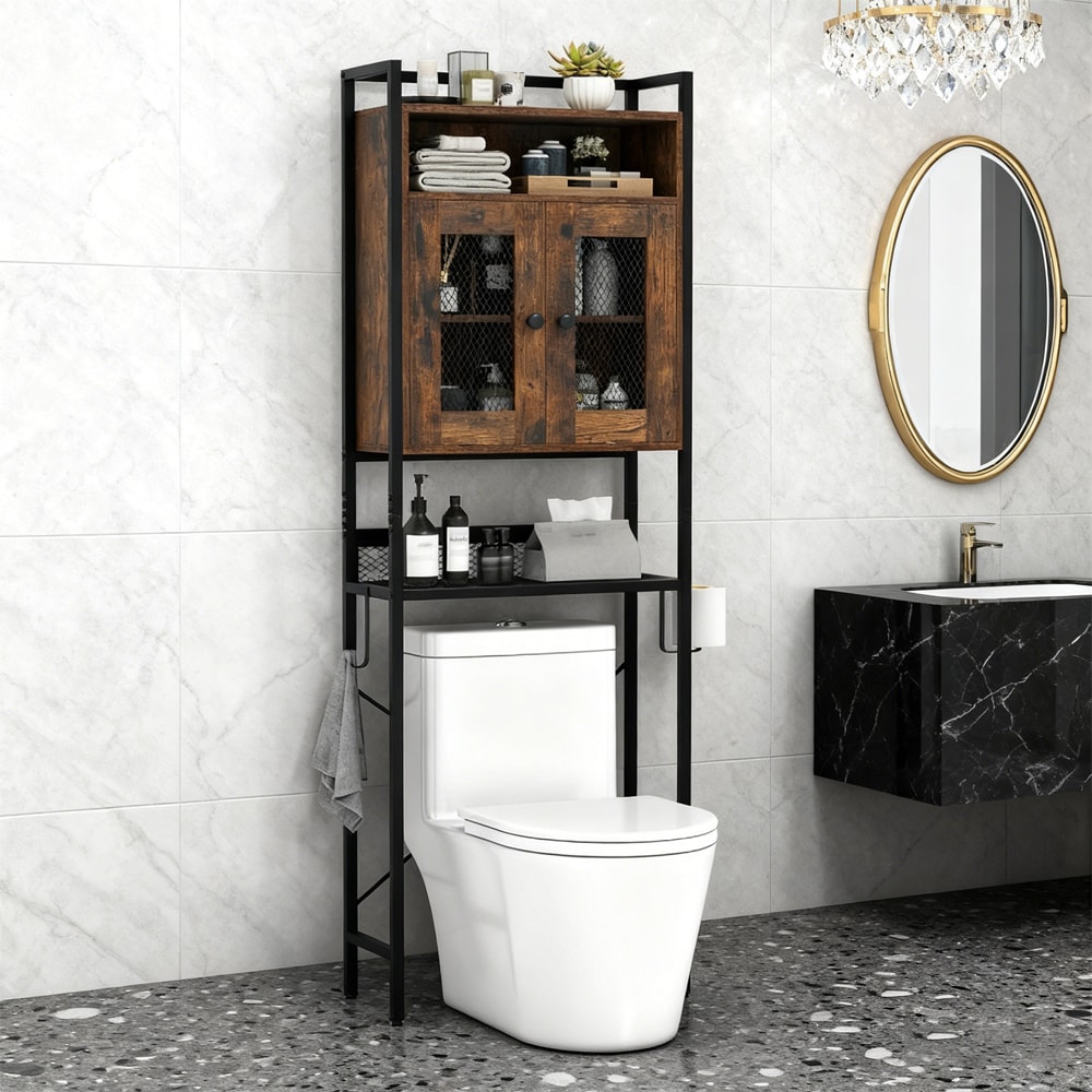 Over-The-Toilet Storage Cabinet With Heavy-Duty Metal Frame 2-door Freestanding_voghion.com